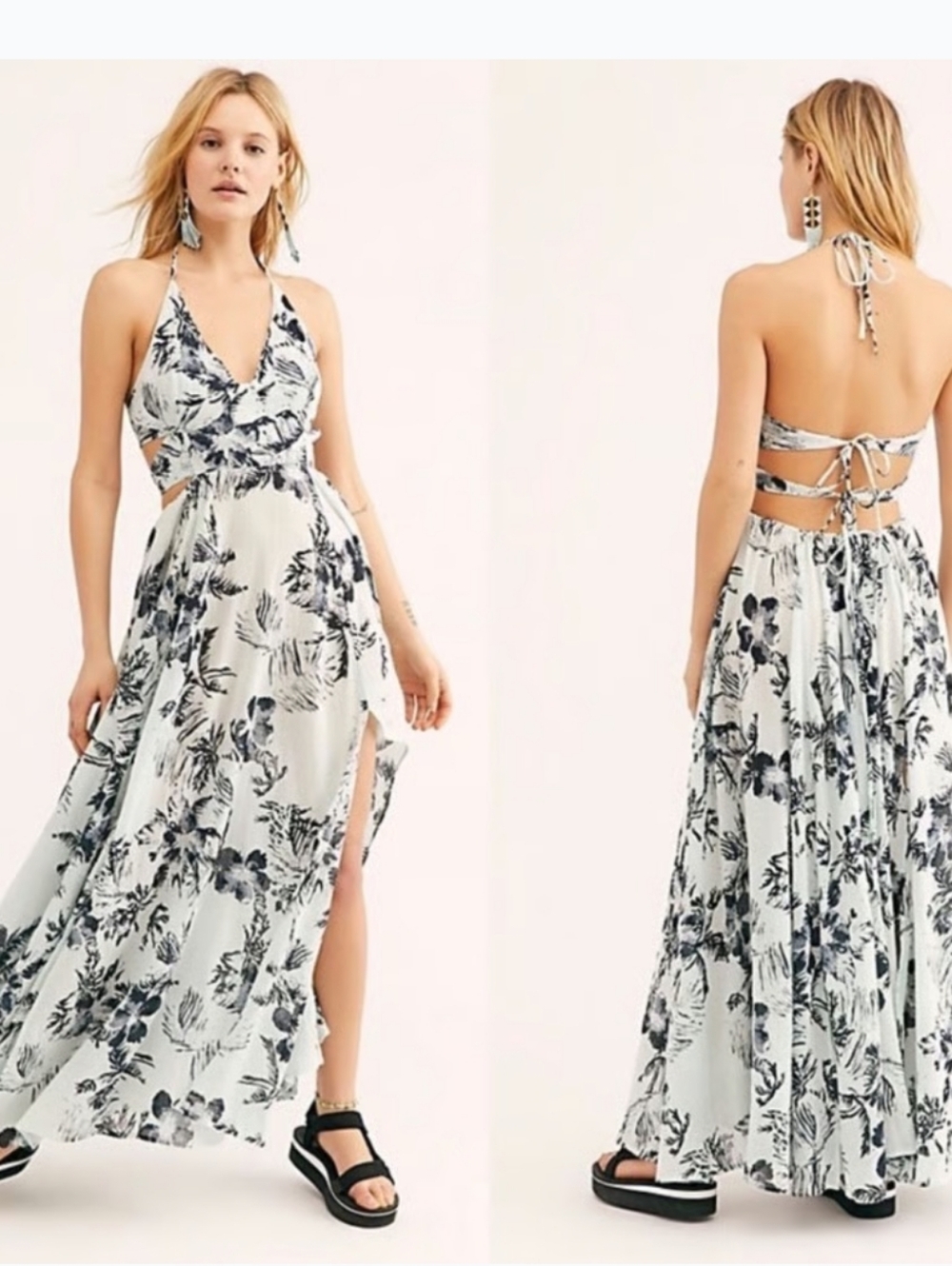 Coastal Boho Beachy Vacation Free People Festival Cutout Slit Dress Feminine